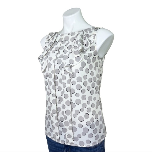 LOFT Grey & White Polka Dot Sleeveless Blouse XS - Picture 4 of 7